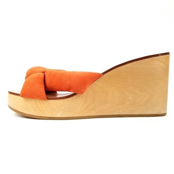 Loeffler Randall Orange Suede‎ Taylor Knotted Wood Wedges Platform Heel Sandal 6 - Picture 3 of 10